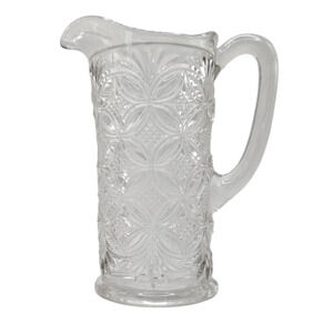 Antique Pressed Glass Pitcher Clear EAPG Geometric Pattern Victorian